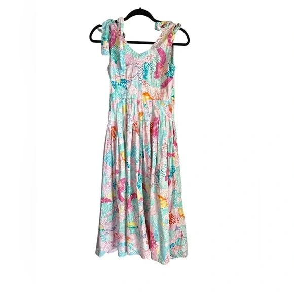 HUNTER BELL NY Braden Self-tie Pleated Midi Dress In Painterly Rainbow size 4